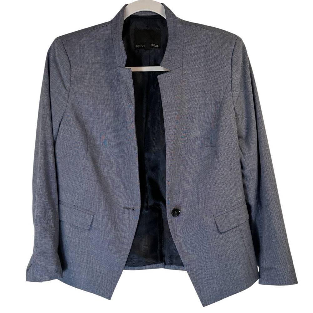 Banana Republic Women's Notch Collar Suit Jacket Blue & White 2